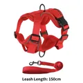Close-up detail of red breathable mesh dog harness and 150cm reflective leash set - S / Harness And Leash Set / Red