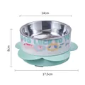 Durable stainless steel pet bowl featuring cartoon patterns and a 17.5cm wide anti-tip base - Single Bowl With Stainless Steel Liner / Green