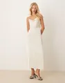 Elegant cream cowl neck satin slip maxi dress for formal evening wear or party occasions. - S / Dresses / White