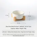 Ceramic pet bowl with paw print relief and bamboo stand for medium sized pets - Single Bowl Set (Medium Tall) / Single Bowl Stand [Bamboo]