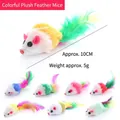 Colorful plush cat toy mouse with natural feathers, approx. 10cm, random color selection - Approx. 10cm Length / Random Color