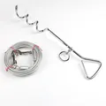 Detail view of heavy-duty spiral ground stake and steel wire dog tie-out cable set. - 8mm*41cm Chrome-Plated Dog Stake / 1.8m--6ft / White