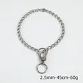 304 Stainless steel P-chain dog collar with dual rings, 2.5mm x 45cm size, 60g weight - 2.5mm x 45cm / Silver