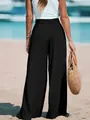 Detailed rear view of comfortable black wide-leg pants with high waist for beach casual style - 2XL / Bottoms / Black
