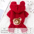 Cozy red plush winter pet hoodie with cute bear ears and soft fuzzy texture for dogs and cats - XS / Burgundy