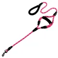 Reflective pink dog leash with dual foam handles for heavy duty training control. - Rose Red