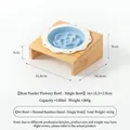 Ciotola in ceramica blu per alimentazione lenta con supporto inclinato in bambù per gatti - Piatto Slow Feeder Pois Fiore / Set Supporto Ciotola Singola Inclinato / Blu