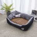 Rechteckiges Haustierbett mit Kühlmatte und weichem grauem Plüschfutter für Hunde - Bett mit Matte und Spielzeug / 45x30cm (Unter 1,5kg) / Schwarz