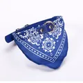 Blue pet PU leather collar with paisley bandana scarf for small dogs and cats on white backdrop - Size S [Adjustable 23-28cm, No Ring] / Sapphire Blue