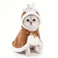 Christmas reindeer cloak for pets featuring soft brown fabric and white antlers - S / Reindeer Cloak