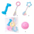 Macaron colored pet dog chew toy set featuring cotton rope and spiky rubber ball products - Macaron Colorful Assorted Set / Four-Piece Set