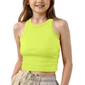 Children's neon lime rib-knit tank top for summer, trendy slim fit casual crop vest - Neon Yellow