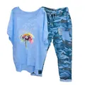 Women's 2-piece casual set featuring blue dandelion t-shirt and camo joggers - 3XL / Top And Bottom / Blue (Element 17)