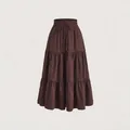Elegant dark brown plus size tiered maxi skirt with drawstring elastic waist - 1XL / Bottoms / Dark Brown