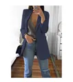 Classic navy blue slim fit blazer for women, elegant solid color casual office jacket - Navy Blue