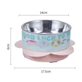 Elevated stainless steel pet bowl with pink flower base and cute cartoon pattern - Single Bowl With Stainless Steel Liner / Pink