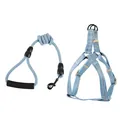Light blue denim texture dog harness vest and matching thick rope leash set for small dogs - Harness and Leash Set (EPT-5551) / 6mm Width (Suitable for 3-8 lbs) / Blue