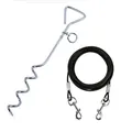 Detail view of durable stainless steel spiral dog stake and black steel tie-out cable set - 8mm*41cm Chrome Stake + 5mm Steel Rope / 3m (10ft) / Black