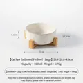 Large white ceramic cat bowl with paw relief and bamboo stand, 1850ml capacity info - Single Bowl Set (Large) / Single Bowl Stand [Bamboo]