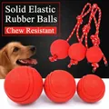 Durable solid rubber dog toy ball with rope, bite-resistant training ball for large pets - With Rope Style / Small (5cm) / Red