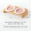 Set di ciotole in ceramica rosa per mangiatori lenti con supporto in bambù inclinato - Piatto Slow Feeder Bordo Griglia / Set Supporto Ciotola Doppia Inclinato / Rosa