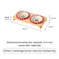 Rote Pilz Keramik Futternapf Set mit Eichenholzständer für Katzen und Hunde, Doppelloch. - Spritzschutz Tiefer Teller (Runde Beine) / Doppelbak Mit Ständer