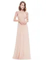 Full-length view of a peach lace evening gown for bridesmaids on white background - S / Dresses / Apricot