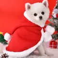Festive red Christmas pet cloak with plush white fur trim and pom-poms for small dogs - S / Little Red Riding Hood Santa