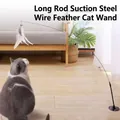 Varita interactiva para gatos con alambre de acero, pluma y ventosa para el suelo - Varita para gatos con ventosa