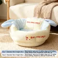 Soft thick warm pet bed for cats and small dogs in blue and white stripes - L / With Pillow / Blue Stripe