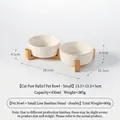 Double ceramic pet bowls with bamboo stand and embossed paw prints for cats and dogs - Double Bowl Set (Small) / Double Bowl Stand [Bamboo]