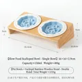 Ciotole doppie in ceramica anti-ingozzamento con supporto rialzato in bambù inclinato - Piatto Slow Feeder Bordo Griglia / Set Supporto Ciotola Doppia Inclinato / Blu