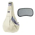 Comfortable beige pet sling carrier with checkered lining and matching base plate - Buckle Bag (With Checkered Bottom Plate) / 65x30x80cm / Apricot