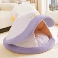 Cuccia per animali semi-chiusa a forma di cappello da mago con motivo a quadretti - S (38*38*35cm) / Cappello Magico a Quadri Viola