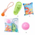4-piece durable dog toy set with cotton rope, plush potato chips and squeaky ball - Hand Pull Ball + Slipper + Potato Chips + Rubber Spiky Ball / Four-Piece Set