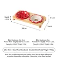 Kit de gamelles pour animaux champignon rouge en céramique avec support en chêne - Alim. Lente + Assiette Creuse (Pieds Ronds) / Double Gamelle Avec Support