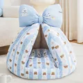 Comfortable blue bear pattern semi-enclosed dog house bed with a large decorative bow - Blue & White Bear (3D Shape, Windproof & Warm) / S: 40*27cm (For Puppies & Kittens Under 1 Month)