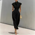 Elegant black sleeveless high-collar jumpsuit with wide-leg pants and high waist - S / Dresses / Black