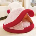 Cuccia accogliente semichiusa in peluche a quadri rosa per gatti e cani di piccola taglia - S (38*38*35cm) / Cappello Magico Rosa Bacca