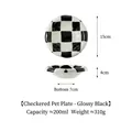 Ceramic pet bowl featuring a classic black and white checkerboard pattern, 200ml size - Chessboard Pet Bowl / Black