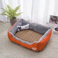 Bequemes oranges Haustierbett mit Kühlmatte und dekorativem Knochenkissen mit Katzenmotiv - Bett mit Matte und Kissen / 45*30cm (Unter 1,5kg) / Orange
