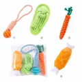 Set of 4 durable cotton rope and plush dog chew toys for puppy teething and play - Hand Pull Ball + Slipper + Carrot + Chicken Leg / Four-Piece Set