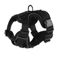 Detailansicht eines atmungsaktiven schwarzen Hundegeschirrs mit Reflexstreifen - S (1,5-3kg) / Nur Brustgeschirr / Schwarz
