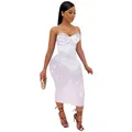 Λεπτομέρεια από λευκό διάφανο bodycon midi φόρεμα με αστραφτερά σχέδια από στρας - L / Dresses / Λευκό