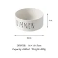Minimalistischer weißer Keramik-Haustiernapf mit DINNER-Text, Größe M, 850 ml - Mittlerer Weißer Gerader Napf [DINNER]