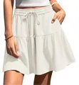 White high-waisted casual mini skirt with drawstring and pockets for summer wear - S / Bottoms / White