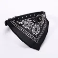Collier pour animaux en cuir PU noir avec bandana triangle cachemire pour chats et petits chiens - Taille S / Noir