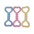 Set of three durable heart-shaped TPR dog chew toys in pastel pink blue and yellow - Heart-Shaped Pull Ring