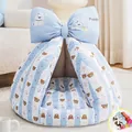 Cuccia per cani blu semichiusa con motivo a orso e grande fiocco per cani piccoli - Set orso blu e coperta / S: 40*27 cm (Per cuccioli e gattini sotto 1 mese)