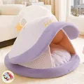 Letto semichiuso per animali domestici a forma di cappello da mago a quadri viola e bianchi - S (38*38*35cm) / Cappello Magico a Quadri Viola Con Coperta